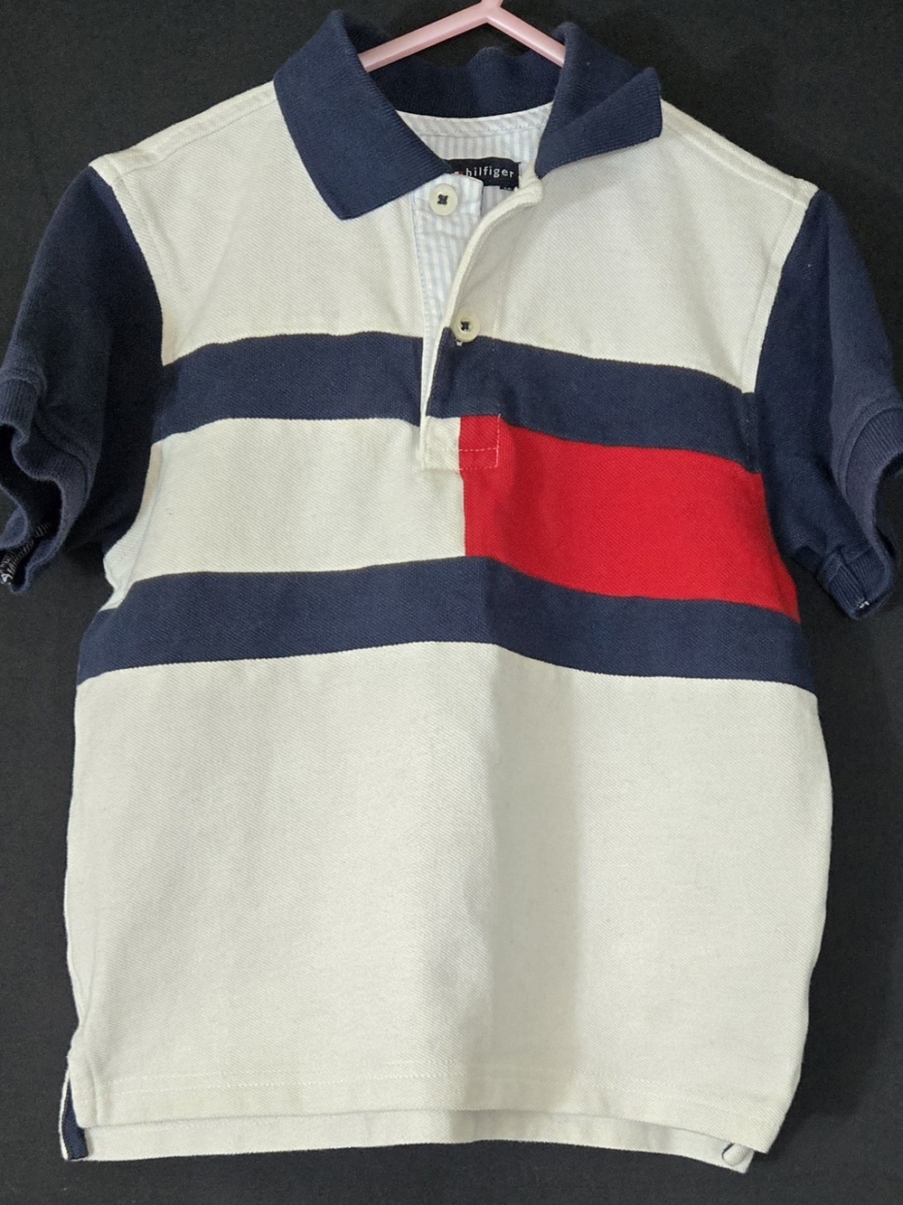 Tommy Hilfiger Boys' 3't Navy, White & Red Striped Polo Shirt#670